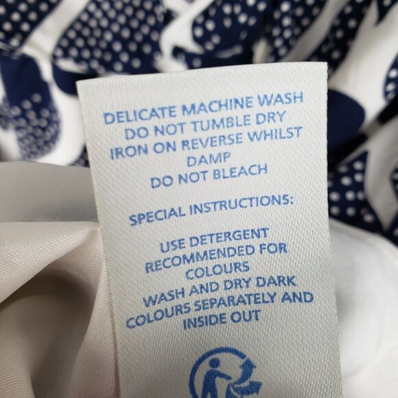 Boden Knee Length Blouson Dress Blue White Spade 3/4 Sleeve Petite Size 4P - Picture 8 of 9